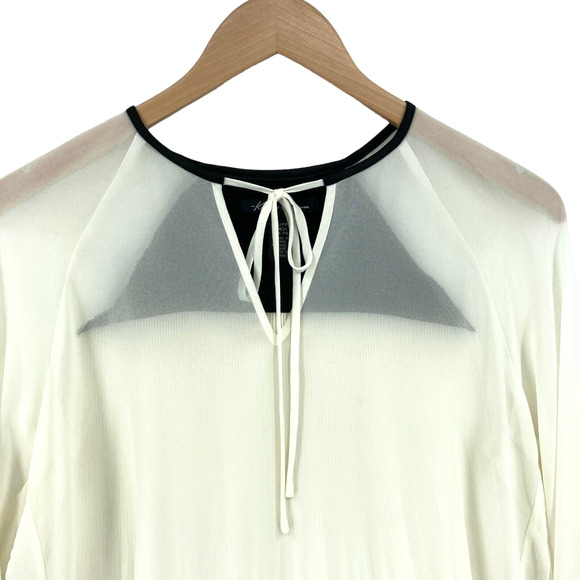 Kenneth Cole Blouse Top Womens Petite Small White Chiffon Drawstring V Neck - Picture 8 of 15